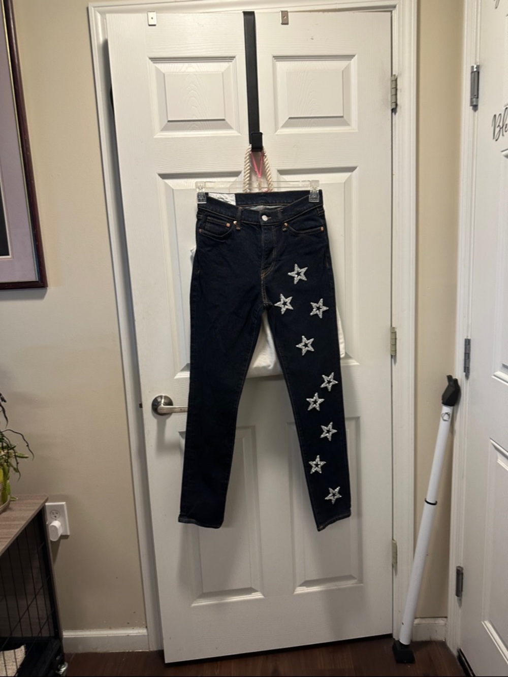 H&M Black Skinny Jeans with Silver Star Appliqués